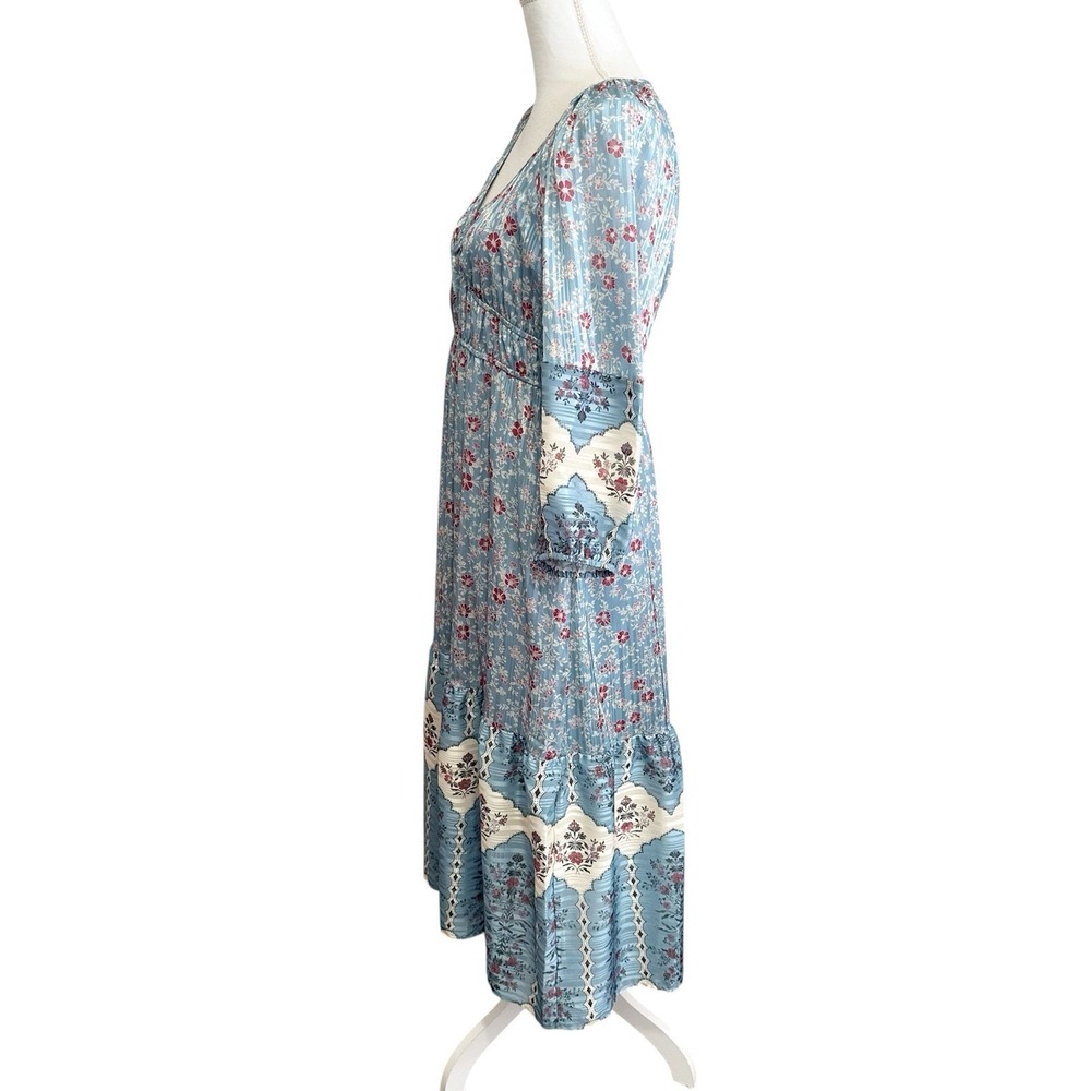 FRYE & Co Womens Midi Dress Boho Cottagcore Floral Size Medium M Long Sleeve - Picture 2 of 6